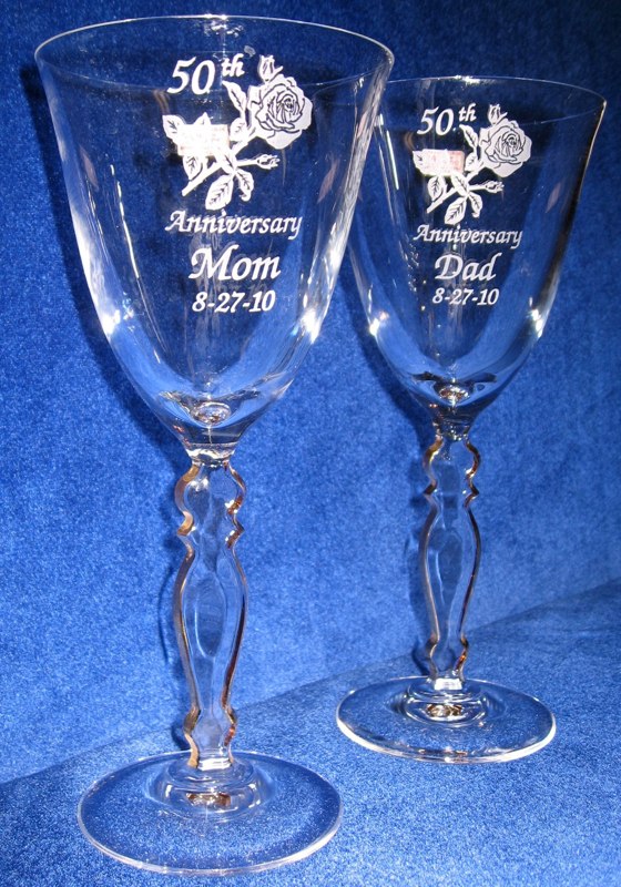 Personalized Engraved 50th anniversary wine glasses