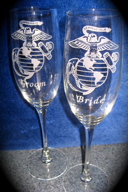 Personalized Engraved US Marine Corps Wedding glasses