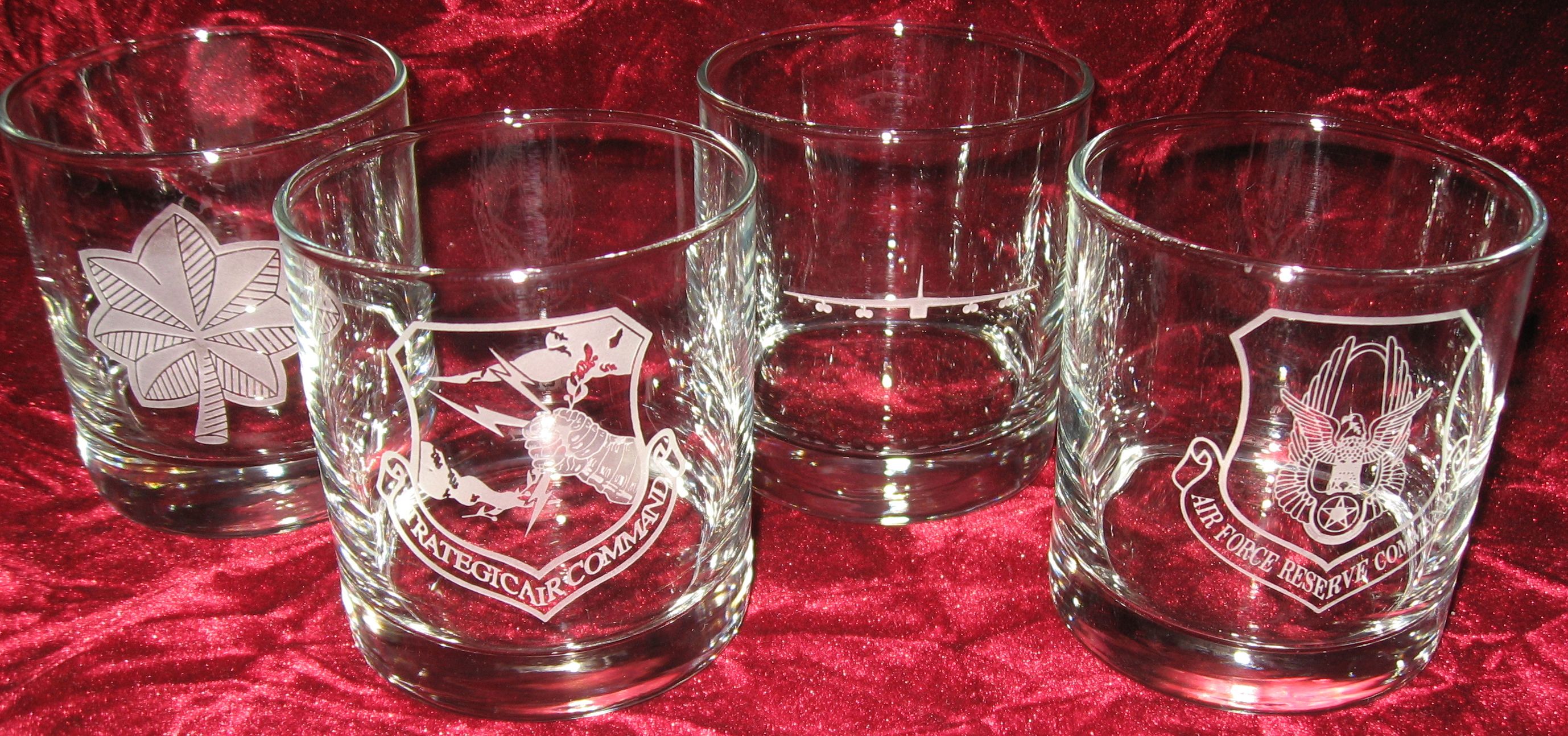Aristrocrat Engraved with the Air Force Reserve Command whiskey glasses, military retirement gift