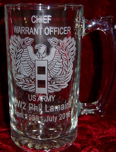 US Army Chief Warrant officer engraved retirement gift Beer mug