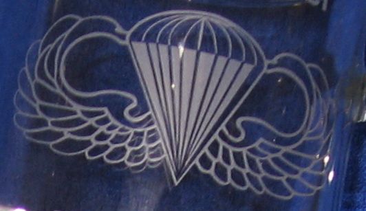 Personalized Engraved Paratrooper logo engraved on a beer mug